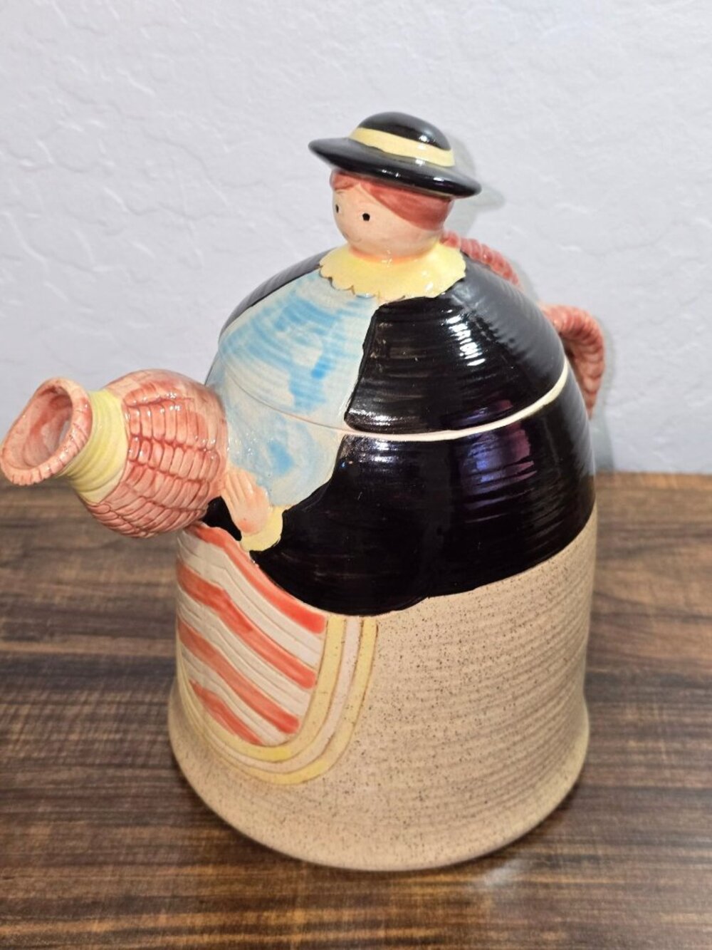 Vintage Folk Craft By Shafford Hand-Painted Ceramic Lady Teapot Japan 1986 - Picture 2 of 9